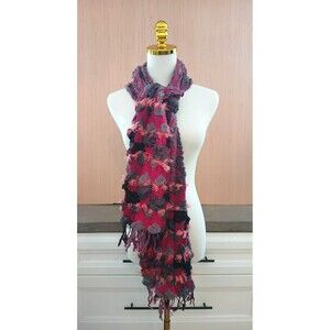 Women's Long Winter Scarf Wrap Pink Ruffled Fringes Wide Soft Comfy